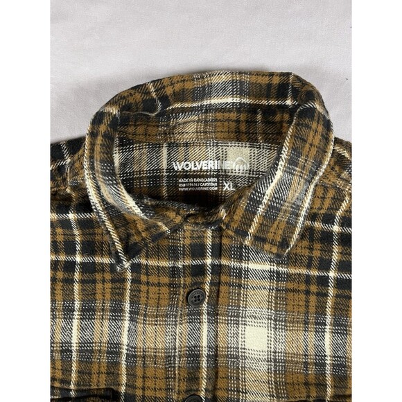 Wolverine Men’s Flannel Shirt XL Brown Black Plaid Long Sleeve ButtonUp Workwear - Picture 5 of 13